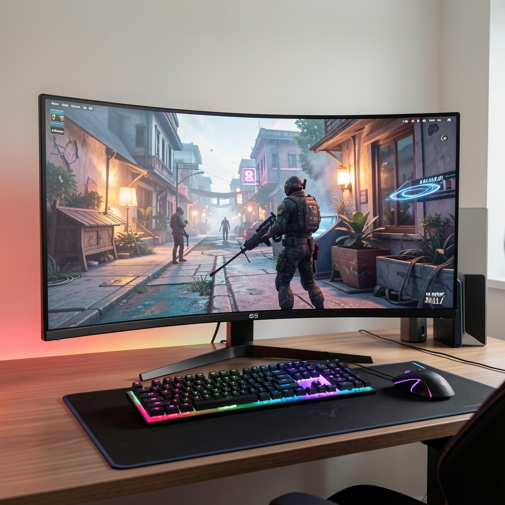 Samsung Odyssey G9 monitor ultra-wide curbat 49 inch Dual QHD cu iluminare RGB Infinity Core, rată de răspuns 1ms, perfect pentru setup gaming și productivitate avansată